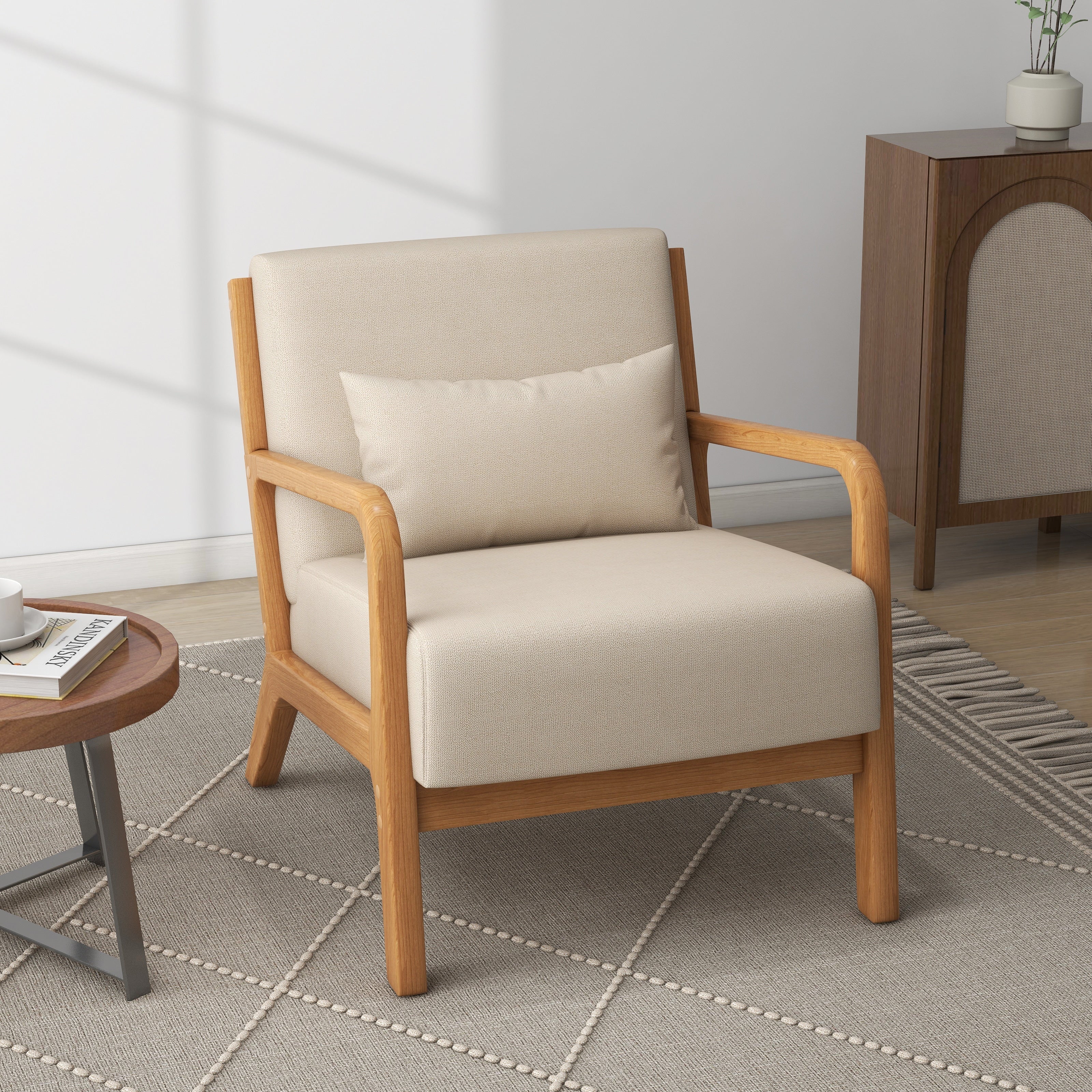 Mid-Century Modern Upholstered Accent Chair with Wood Frame