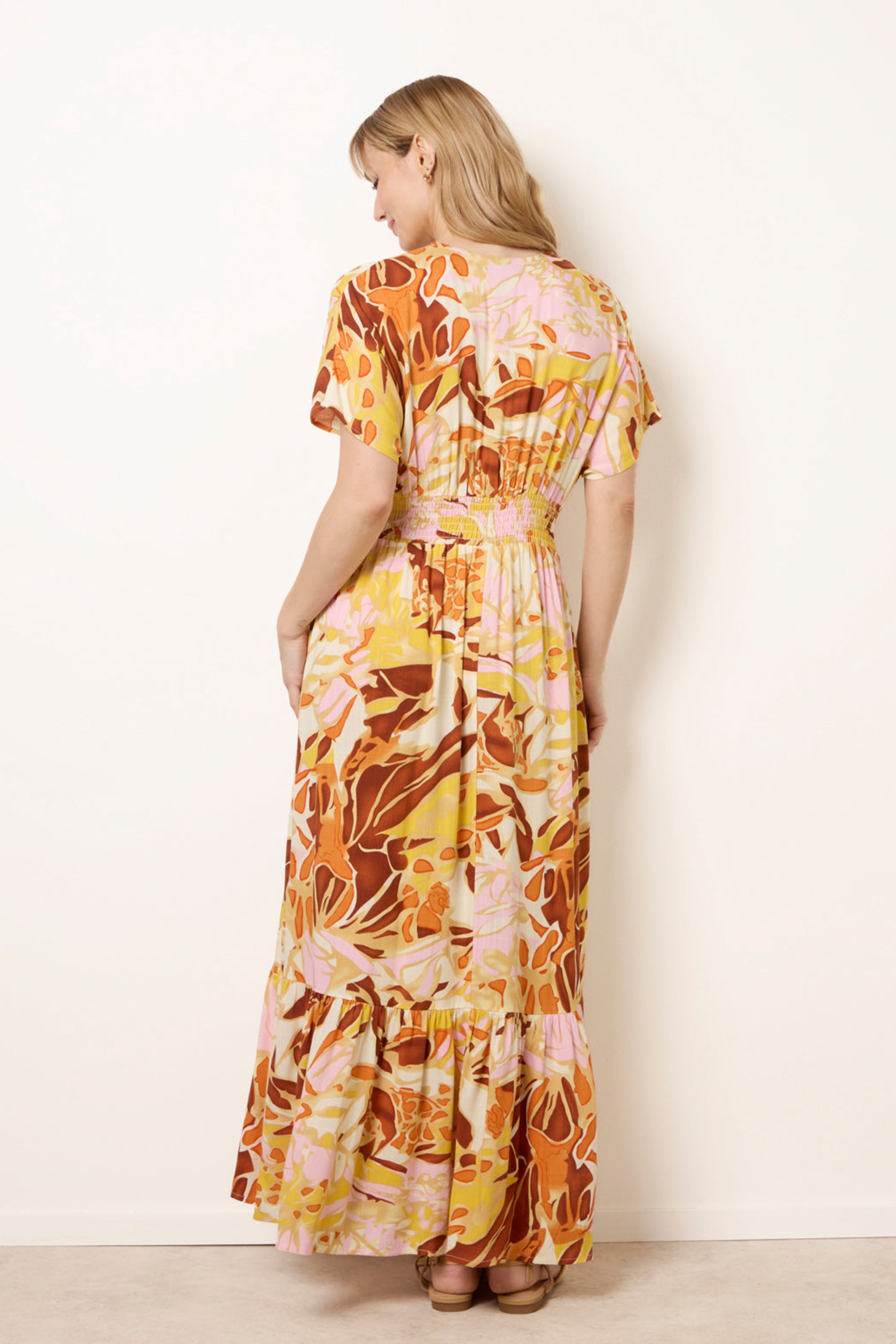 Blue Vanilla Multi Tropical V Front Shirred Waist Maxi Dress