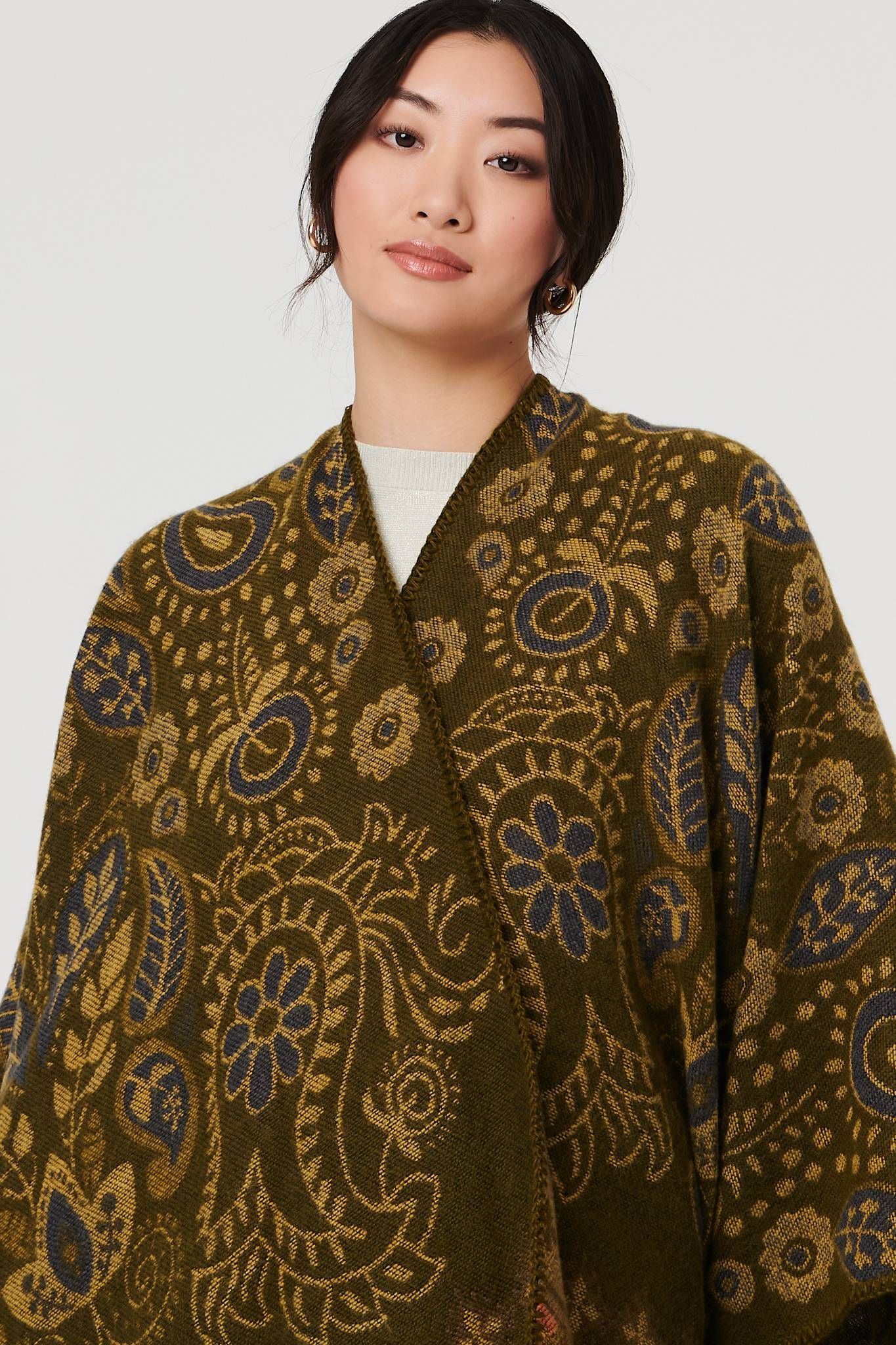 Izabel London Border Print Longline Poncho