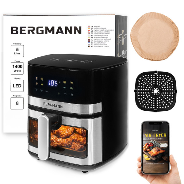 Frytkownica Beztłuszczowa 5L BERGMANN AirFryer 1400W 8 Programów