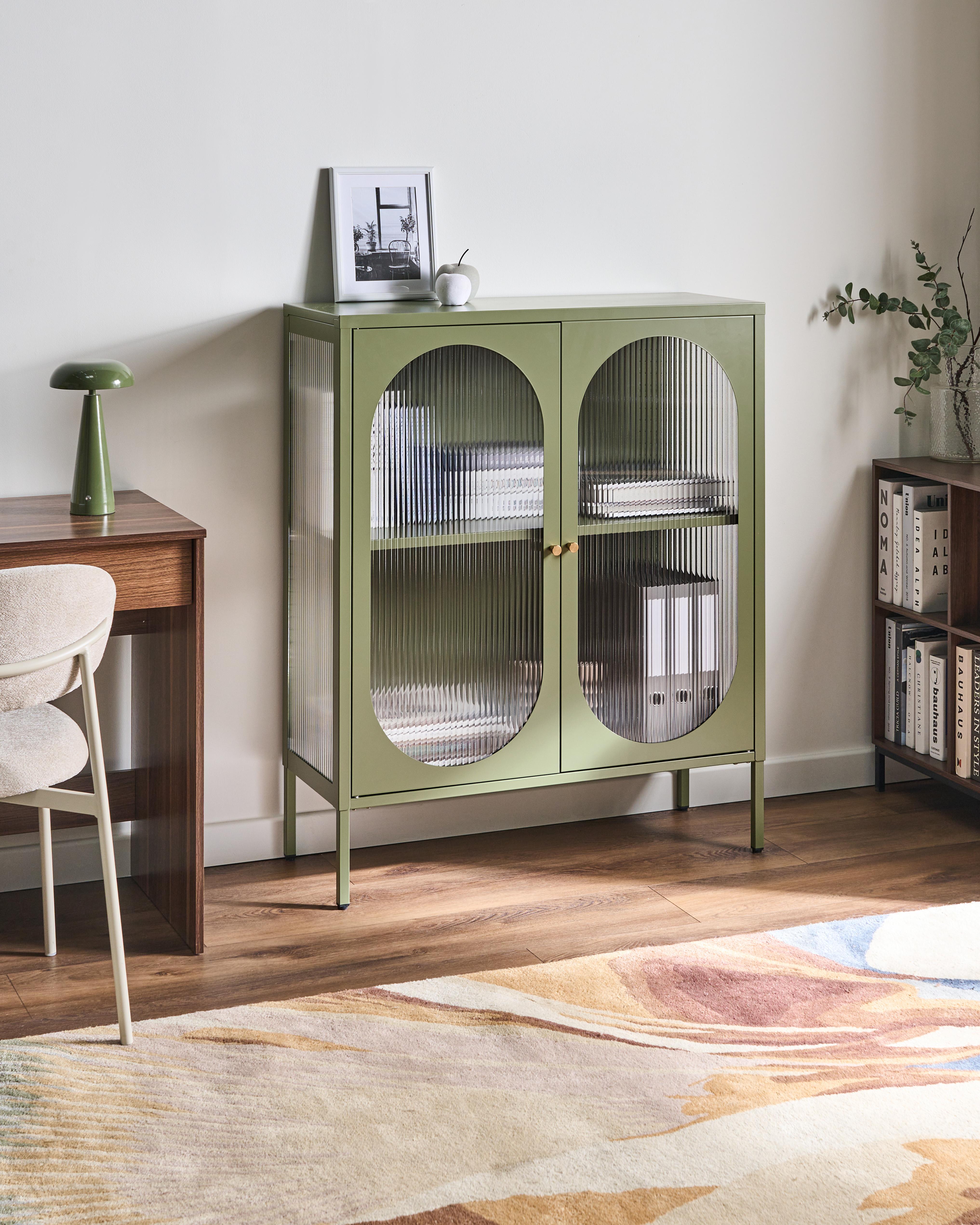 Glass Display Sideboard SARRE Metal 90 cm Green