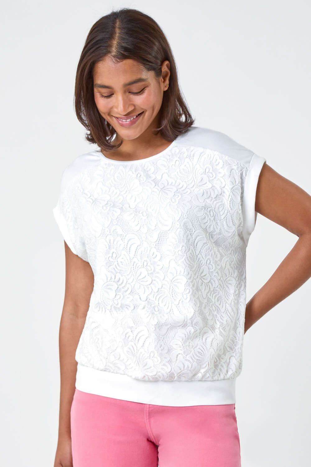 Roman Lace Panel Stretch Jersey Top