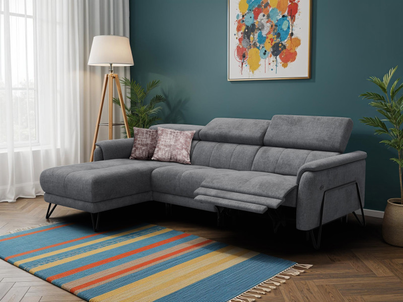 Sofa narożna 4 osobowa lewa RODEN, 1 x Relax Zero Gravity, ciemnoszara