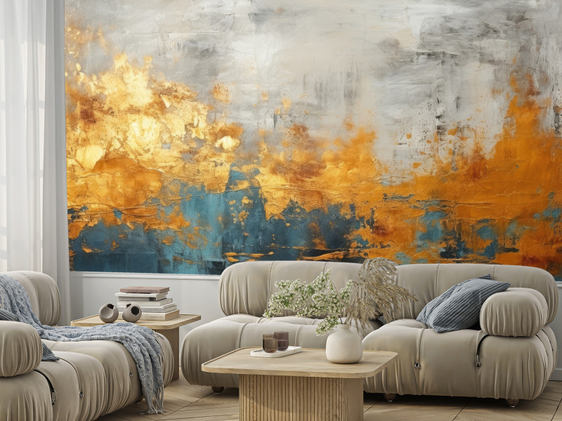 Fototapeta Abstrakcyjny mur z elementami złota 100x70cm