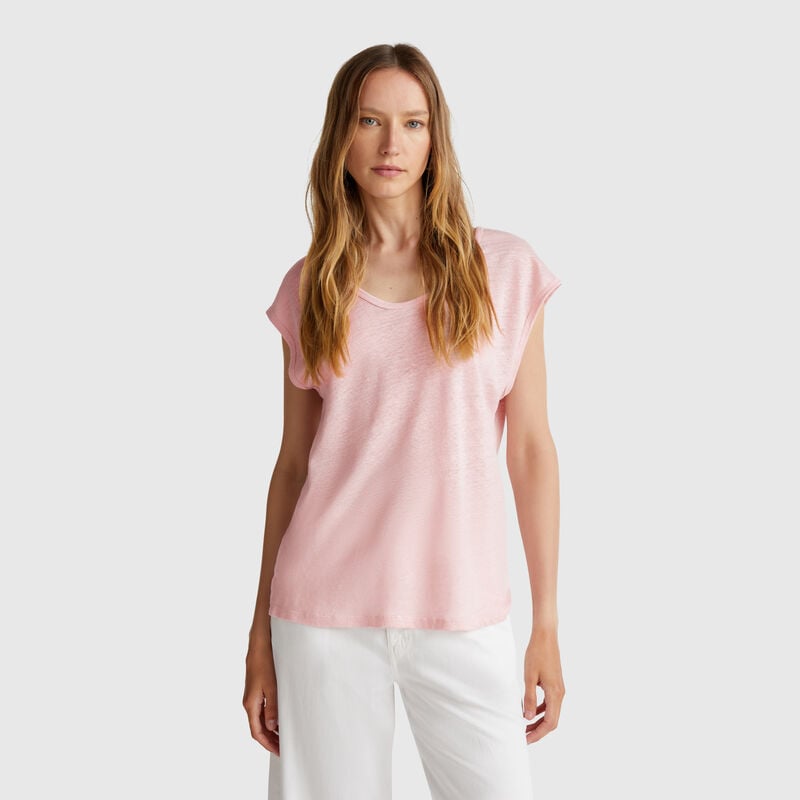 Wide neck t-shirt in pure linen