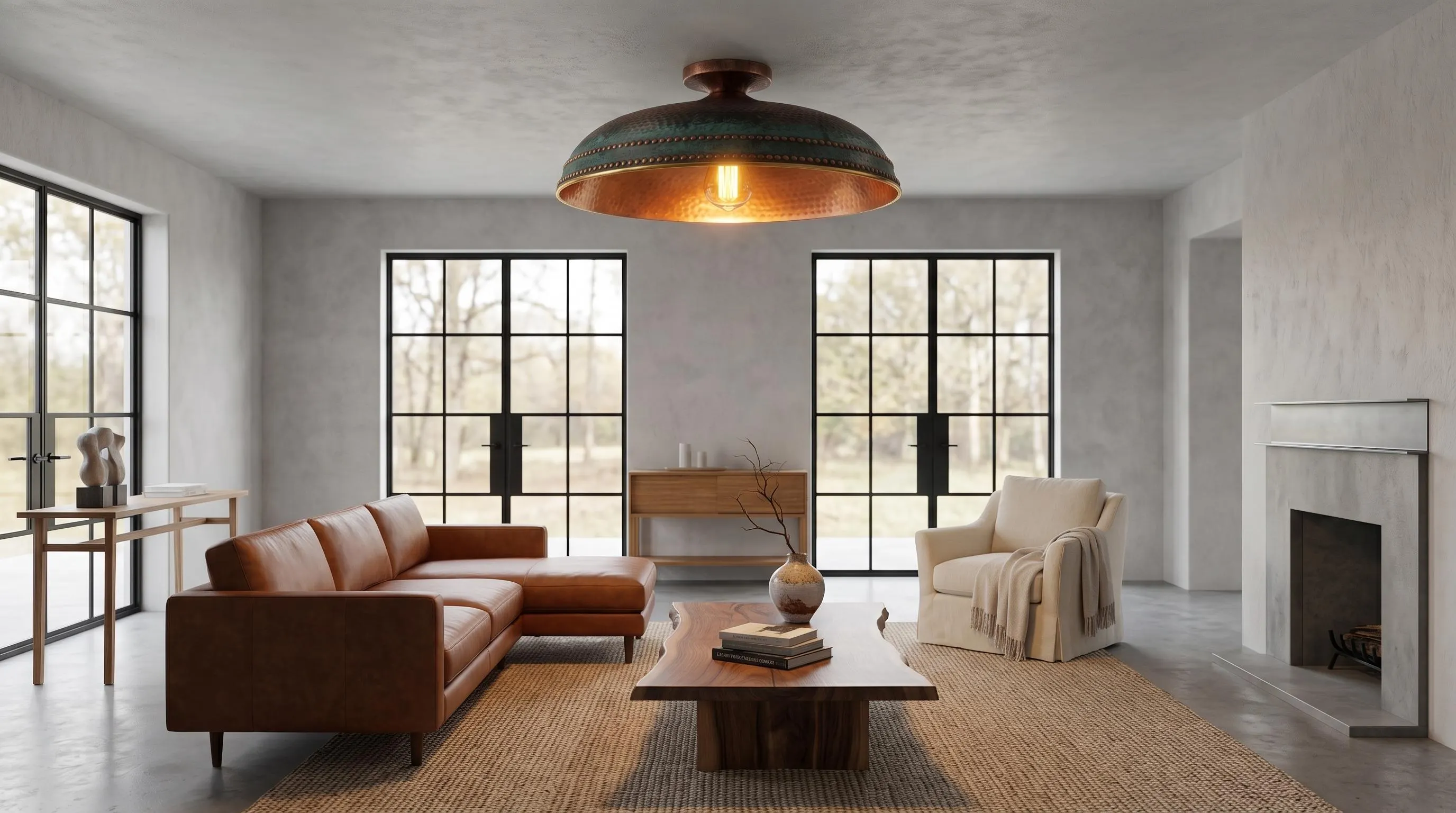 Hammered Copper Ceiling Lamp, Rustic Flush Mount, Handmade Artisan Copper Lighting