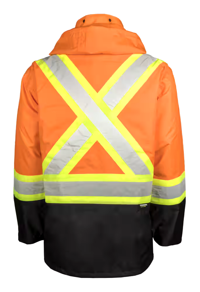 Terra Hi-Vis Rain Jacket with Reflective Tape and Removable Hood, Orange