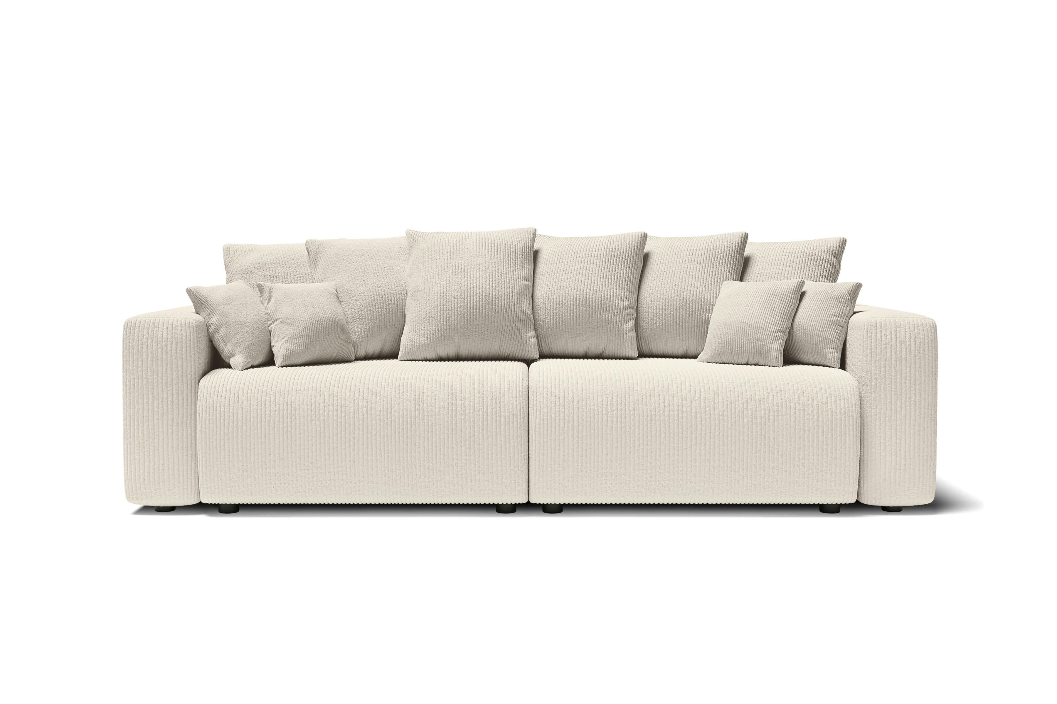 LEA - Canapé droit convertible en velours côtelé 3 places beige