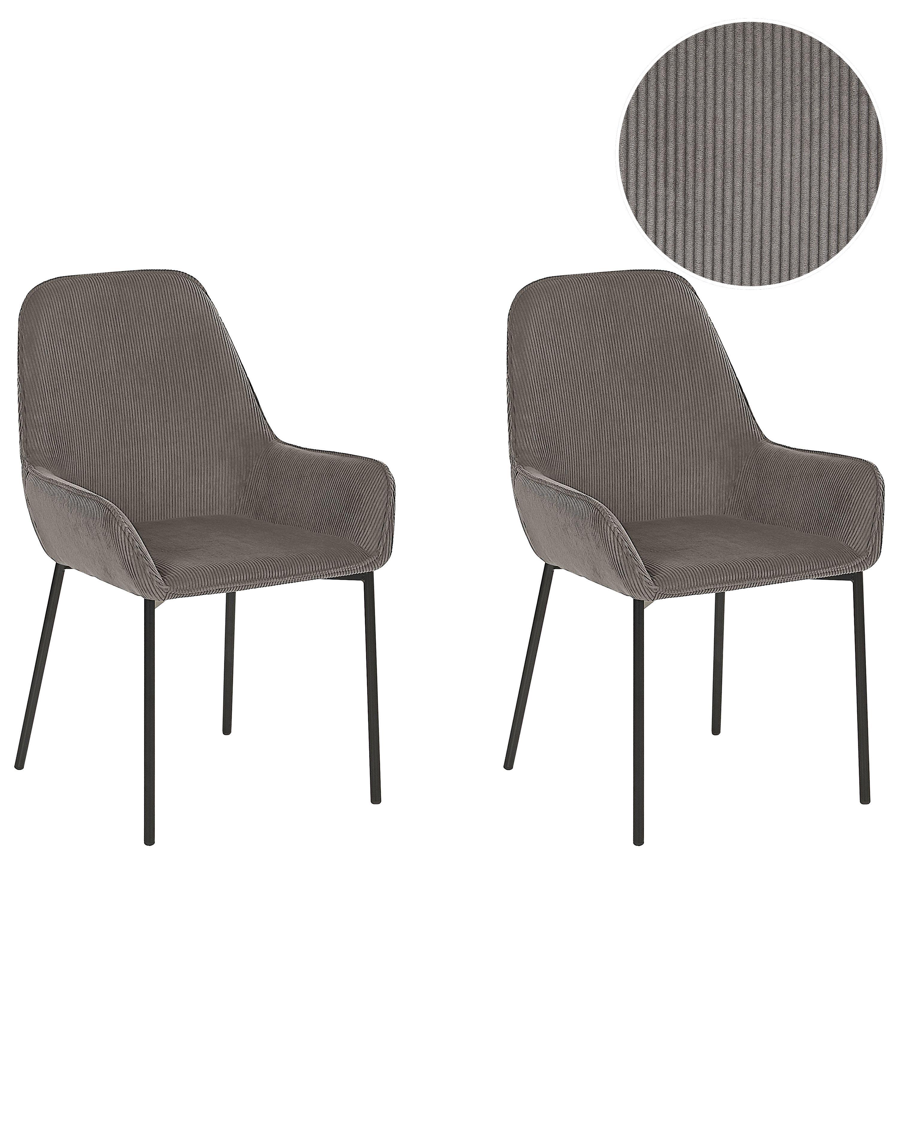 Set of 2 Dining Chairs LOVERNA Corduroy Grey