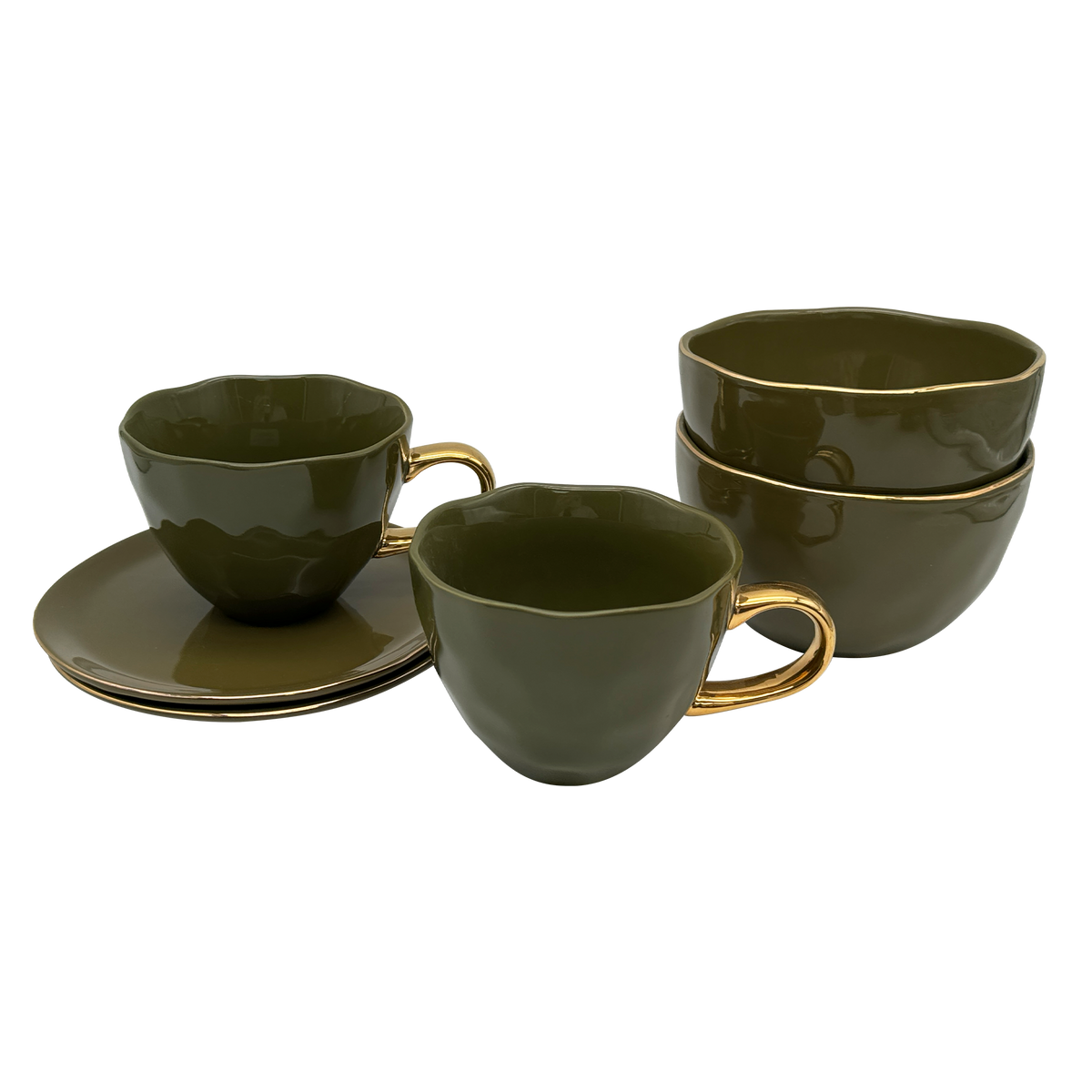Urban Nature Culture Good Morning serviesset cup cappuccino/tea kopje met bord en kom - Fir Green - 6 delig