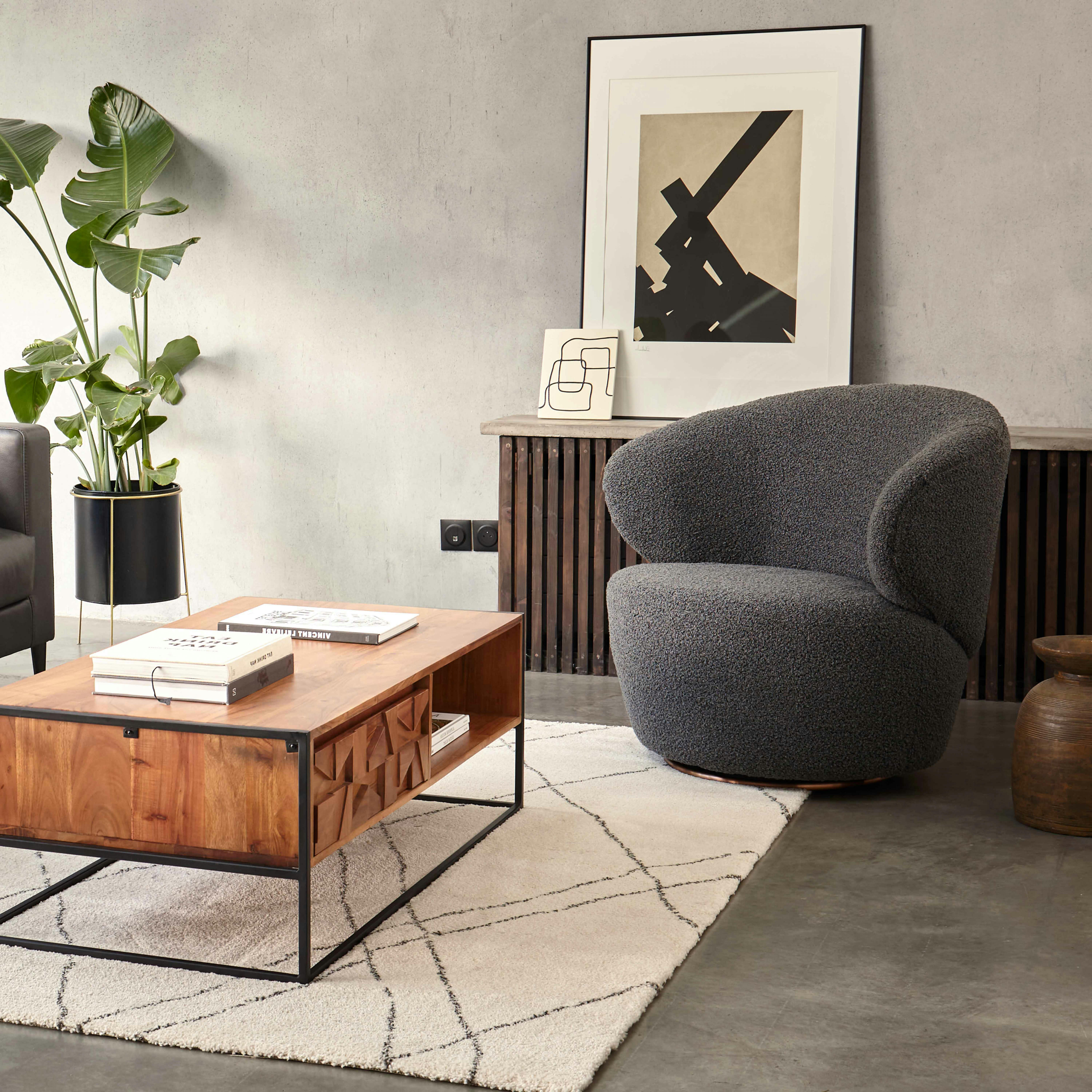 TEDDY - Fauteuil cosy en bouclette gris