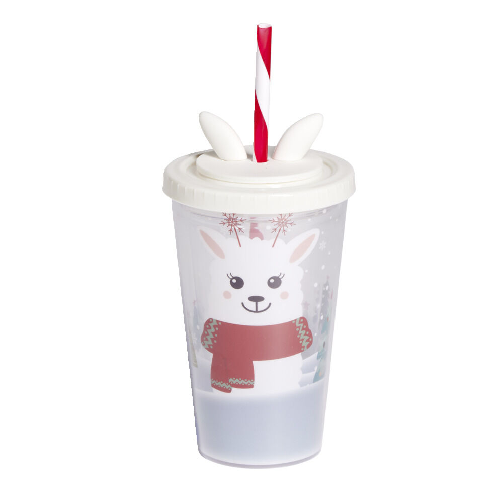 Gobelet avec paille motif renne 450ml