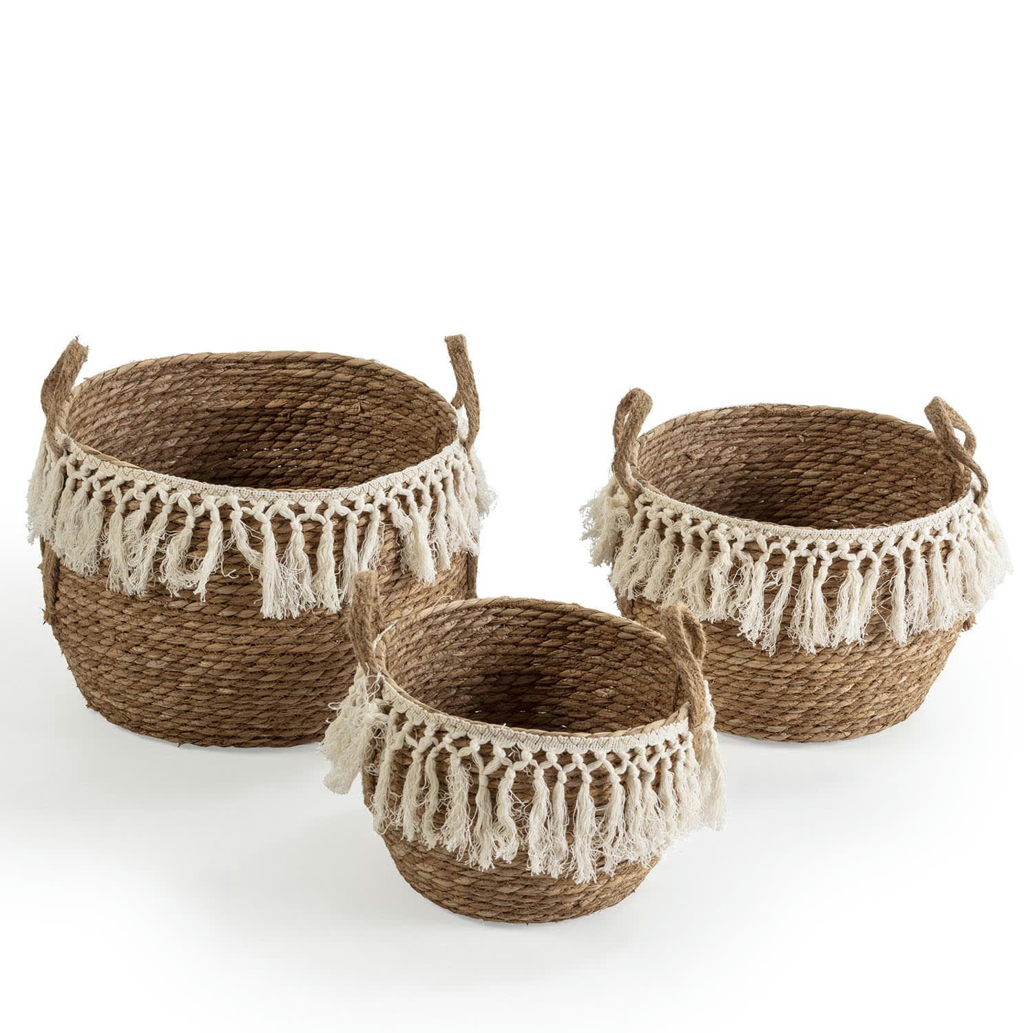 JULA - Set de 3 paniers fibre naturelle, blanc/naturel