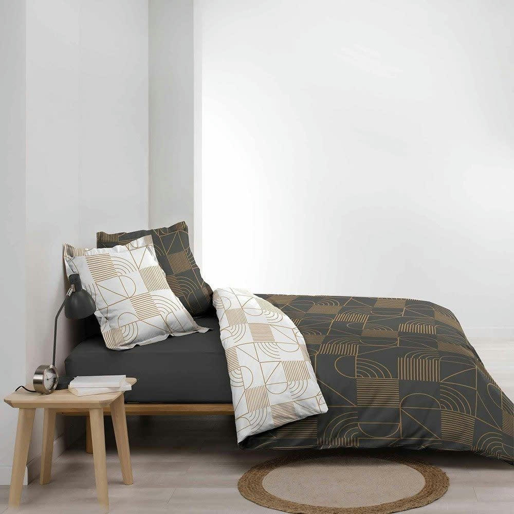 - Parure de lit aux motifs métallisés coton gris anthracite 240x220 cm