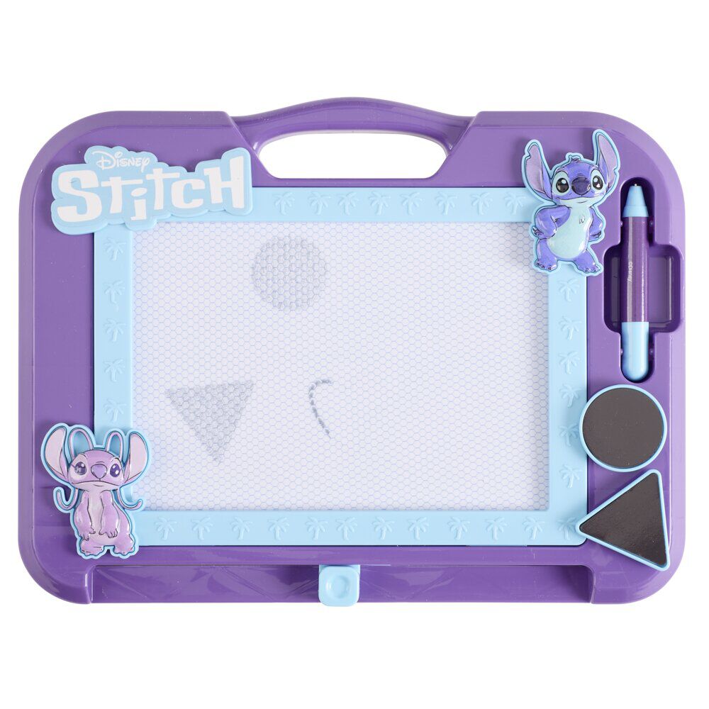 Ardoise magnétique Disney Stitch 1 stylet et 2 tampons plastique violet 24x26cm