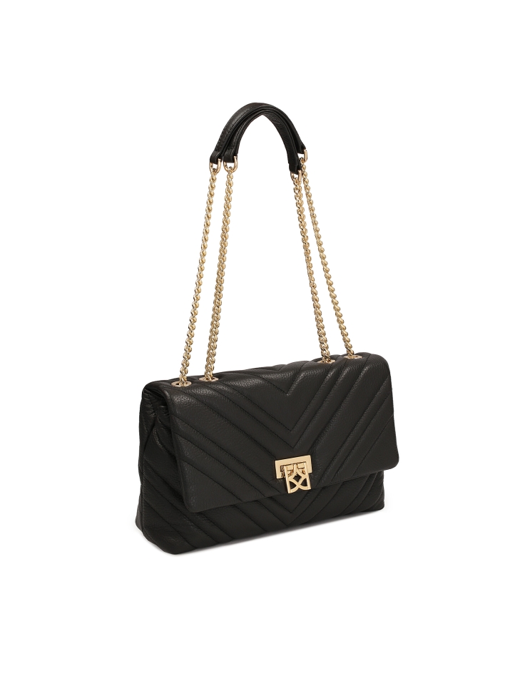Classic black shoulder bag with a chain