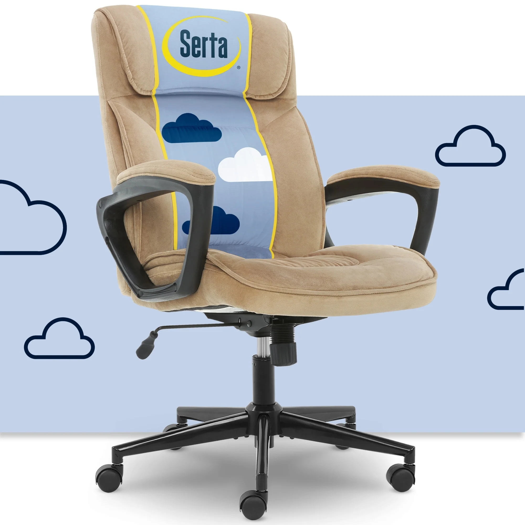 Serta® Hannah Executive Home Office Desk Chair, Ergonomic Mid-Back with Lumbar Support, Firm Seat Cushion, Layered Body Pillows