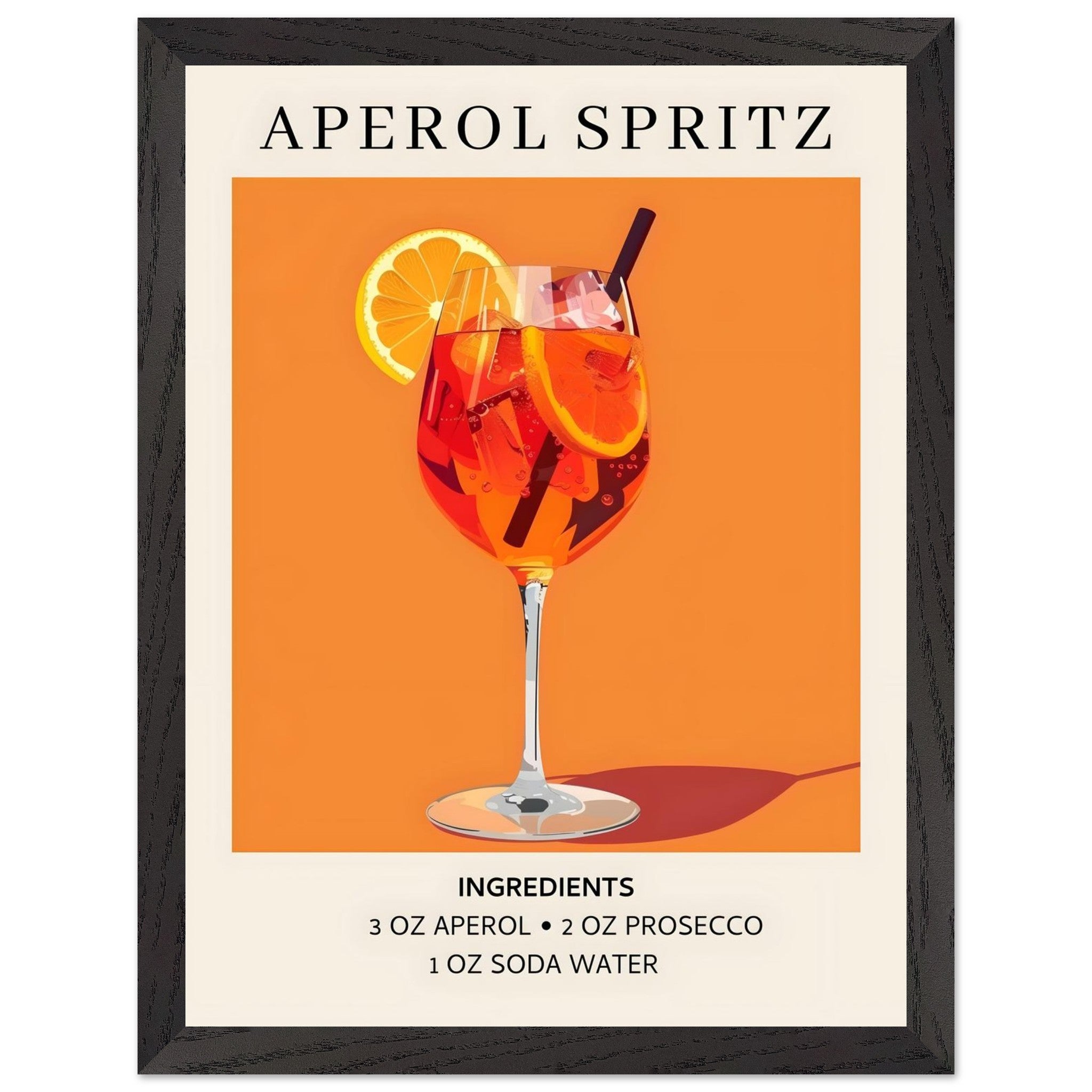 Artfulprints Poster met Lijst Aperol Spritz - Ingrediënten  - 30x40 cm - Oranje