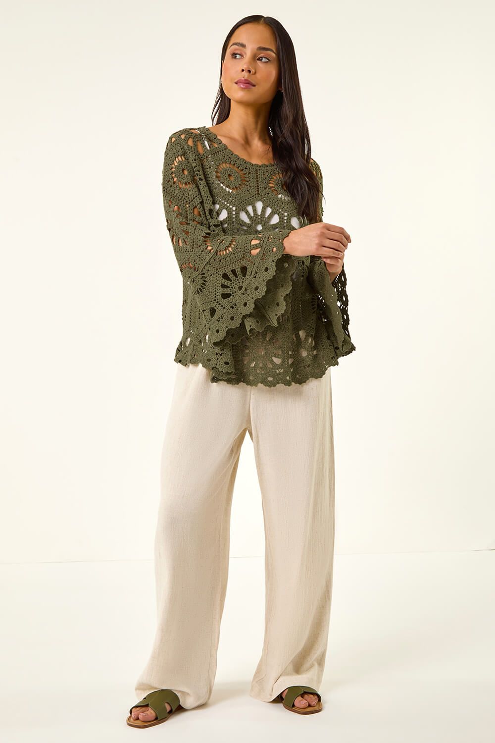 Roman Petite Crochet Flare Sleeve Top