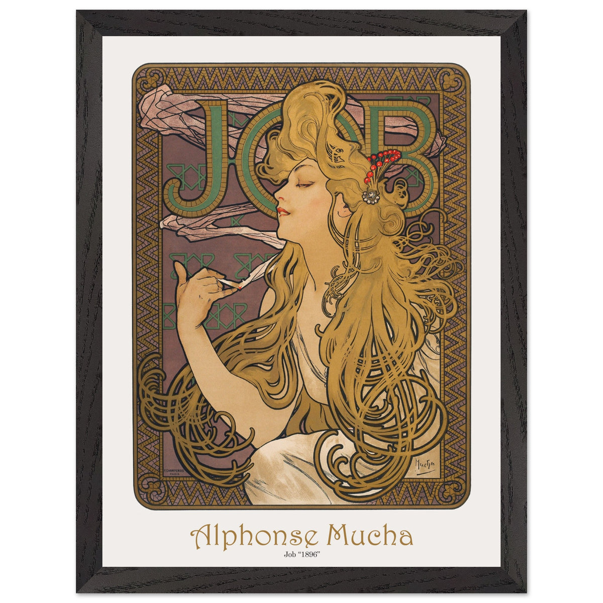 Artfulprints Poster met Lijst Alphonse Mucha - Job  - 30x40 cm - Bruin