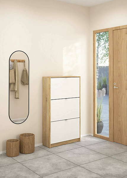 Meuble à chaussures Dtresold, Meuble à chaussures, Armoire d'entrée polyvalente, 70x24 h124 cm, Chêne et Blanc