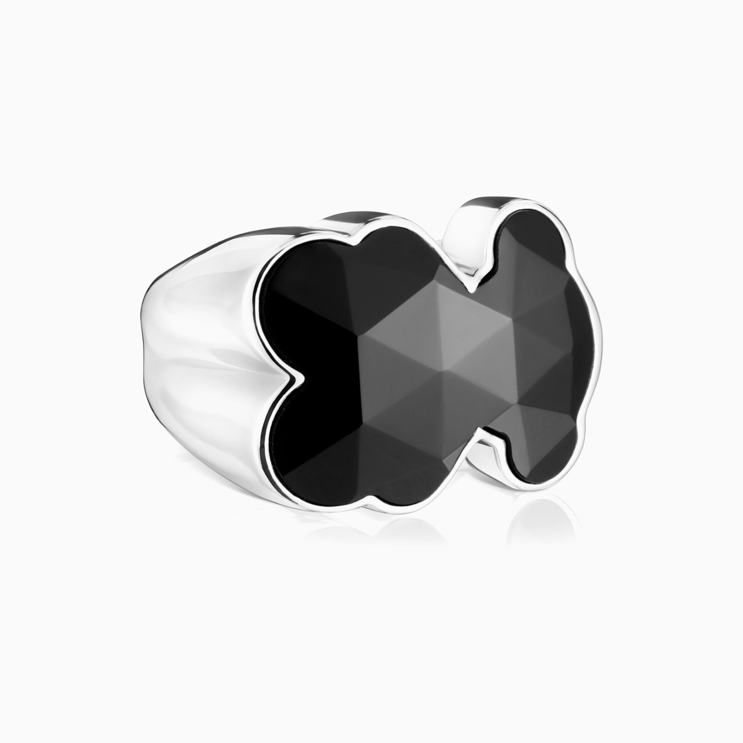 Anillo sello de plata y motivo oso en ónix Icon Color