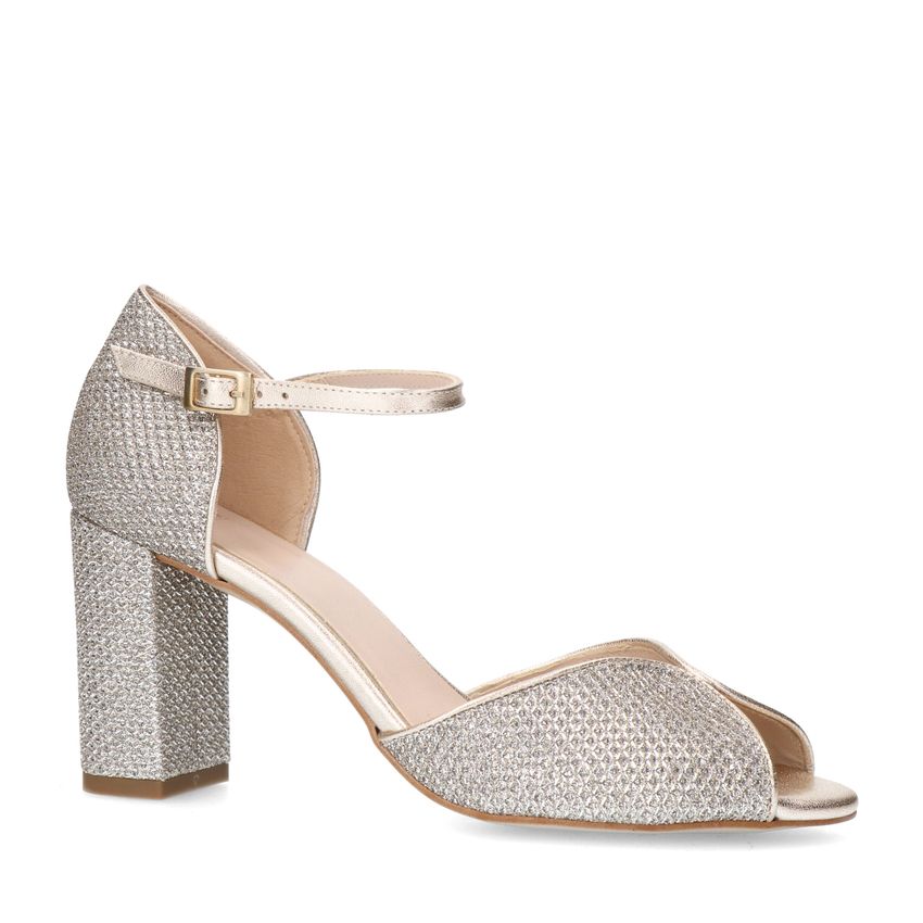 Manfield Gouden glitter sandalen met hak