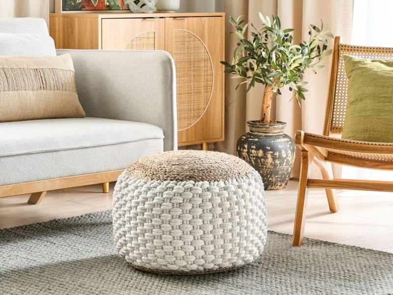 Pufa podnóżek bawełna juta 50x35 cm biało-beżowy