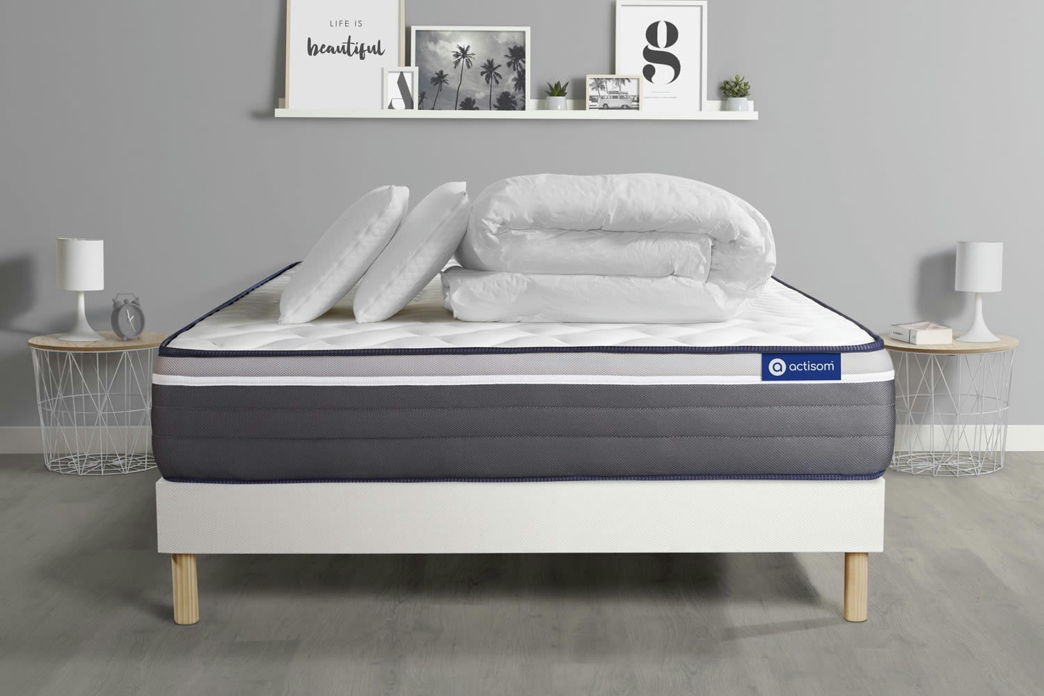 ACTIMEMO PLUS - Pack prêt à dormir 160x200 cm sommier kit blanc
