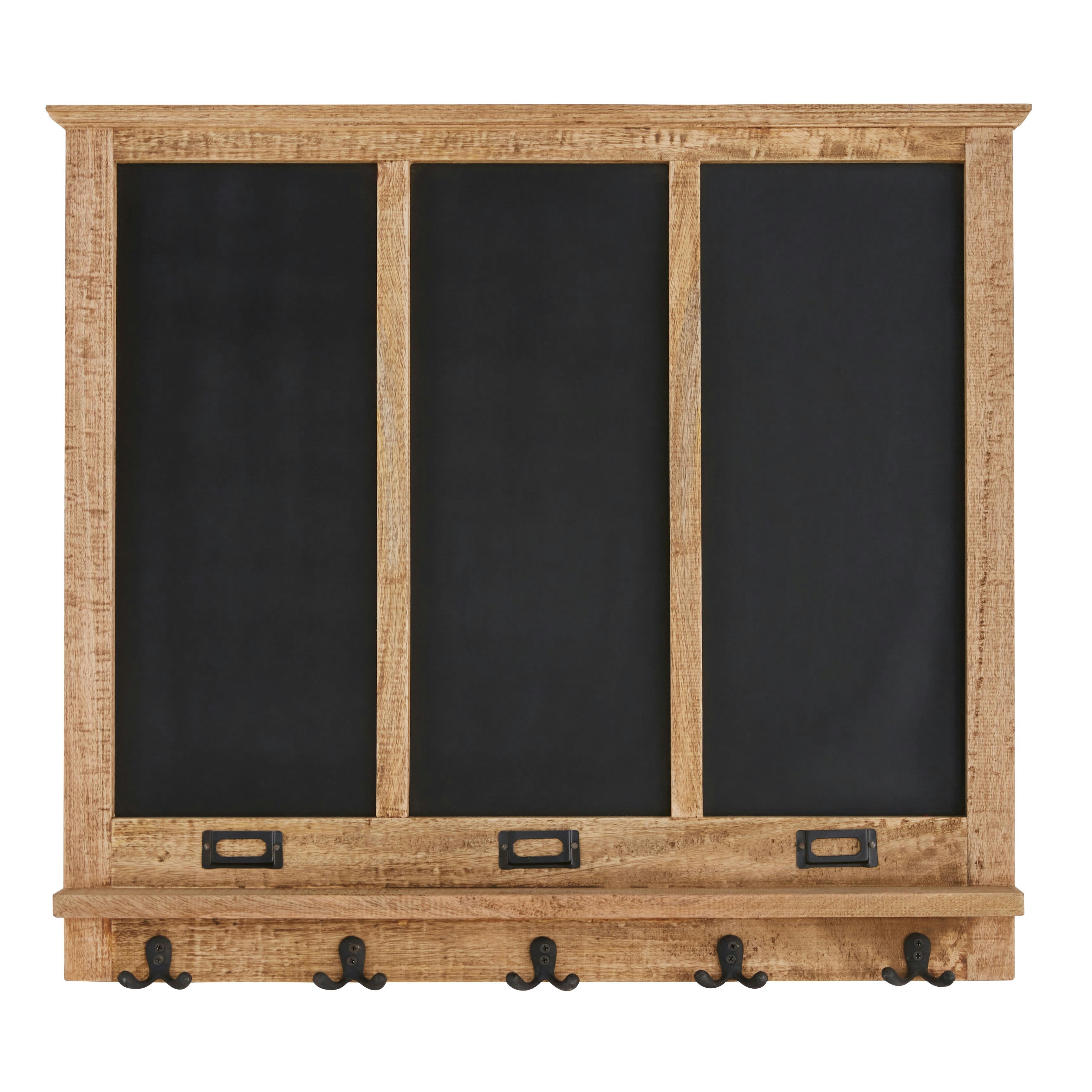 ECOLIA - Patère ardoise 5 crochets en métal noir et bois de manguier 70x80