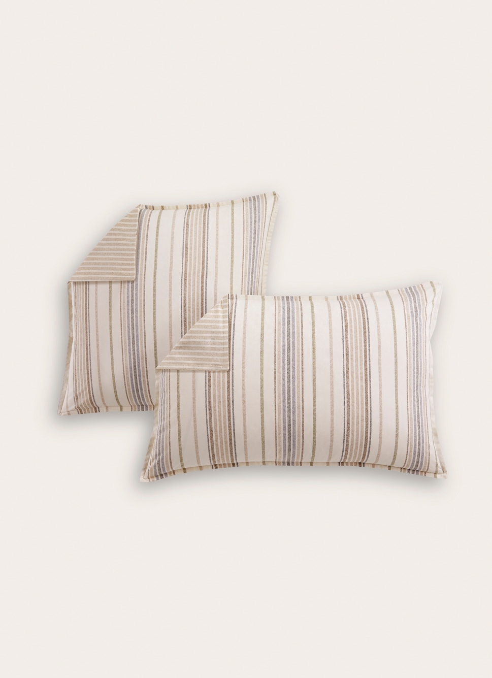 LOT DE 2 TAIES D'OREILLER IMPRIMÉ RAYURES CHEVRONS BEIGE CLAIR