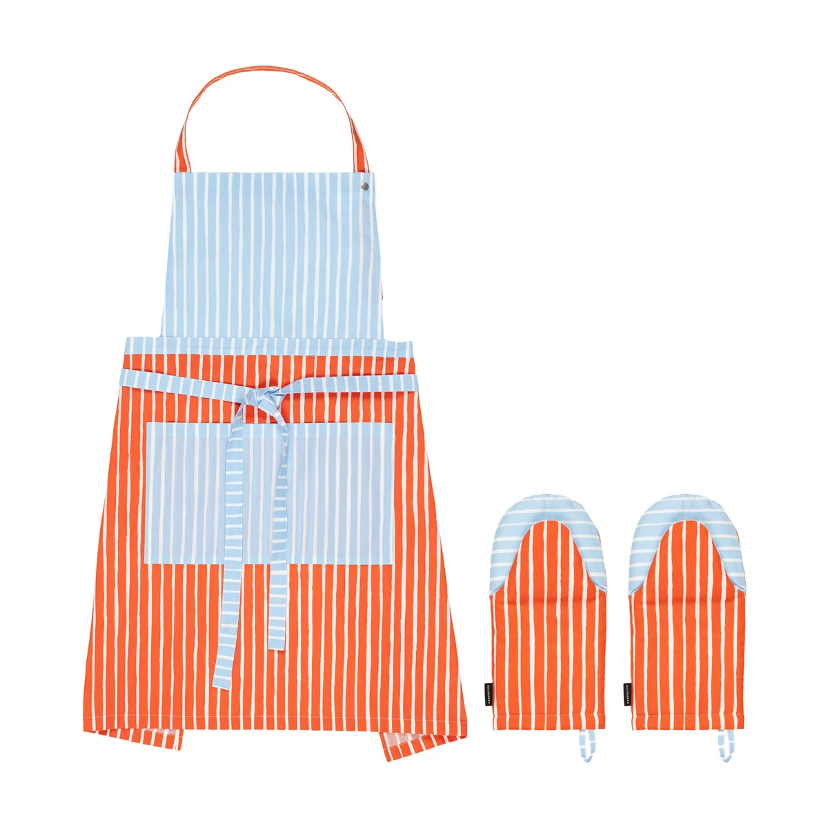 Marimekko - Piccolo Küchenset, Küchenschürze & Ofenhandschuhe, weiß / tomatenrot / hellblau (3-tlg)