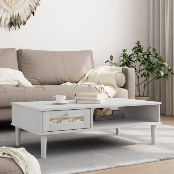 Stolik Kawowy Ława Stół Biały Drewniany 100x55x33 Szuflady Do Salonu