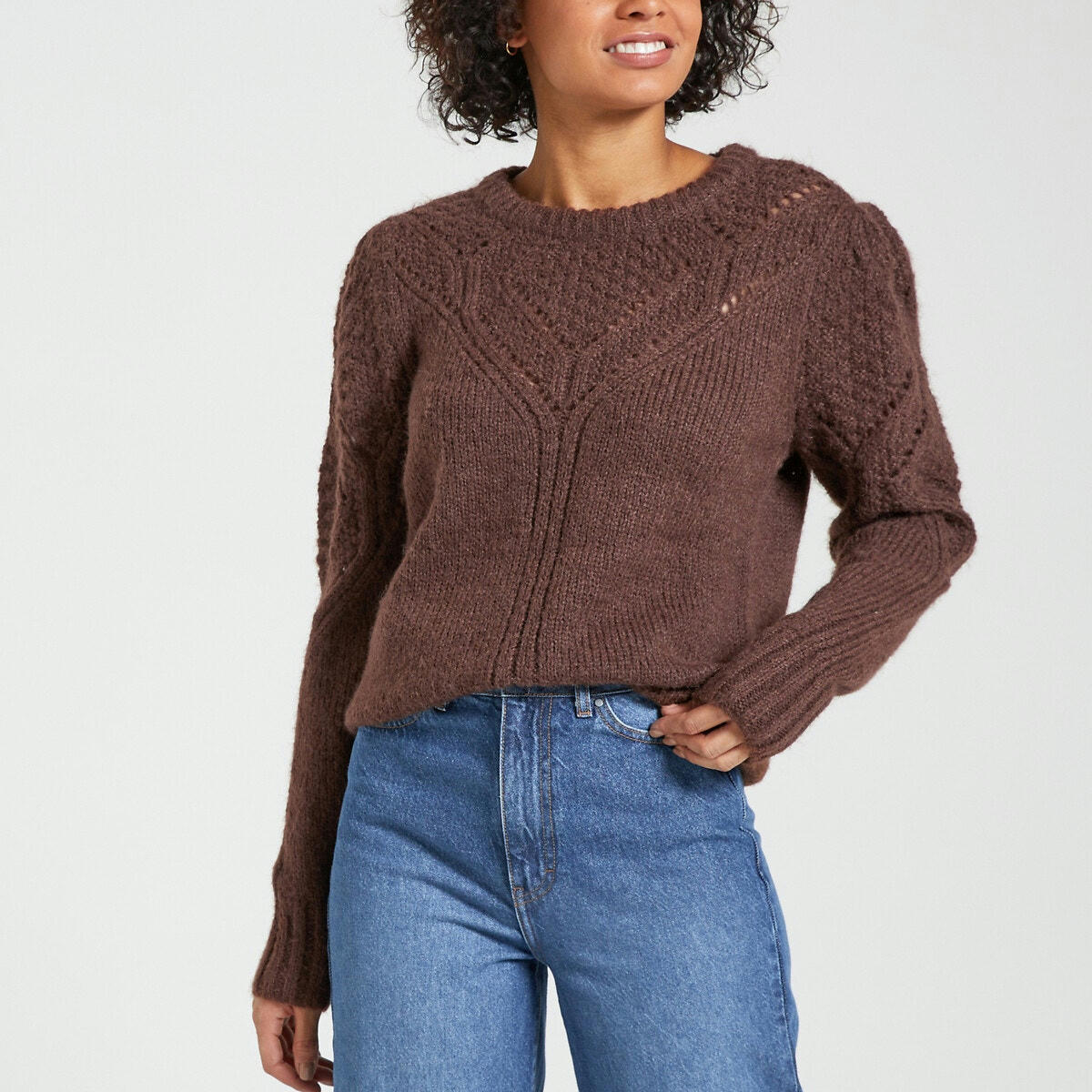 Pull  maille ajourée, col rond