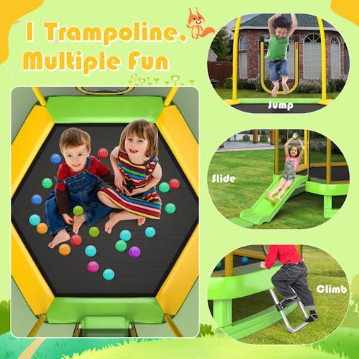 NNECW 3-in-1 7FT Kids Trampoline with Slide & Ladder & Ocean Balls