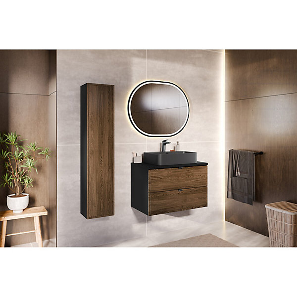 Colonne salle de bain SAVIA 140 cm marron et noir1 porte et rangements