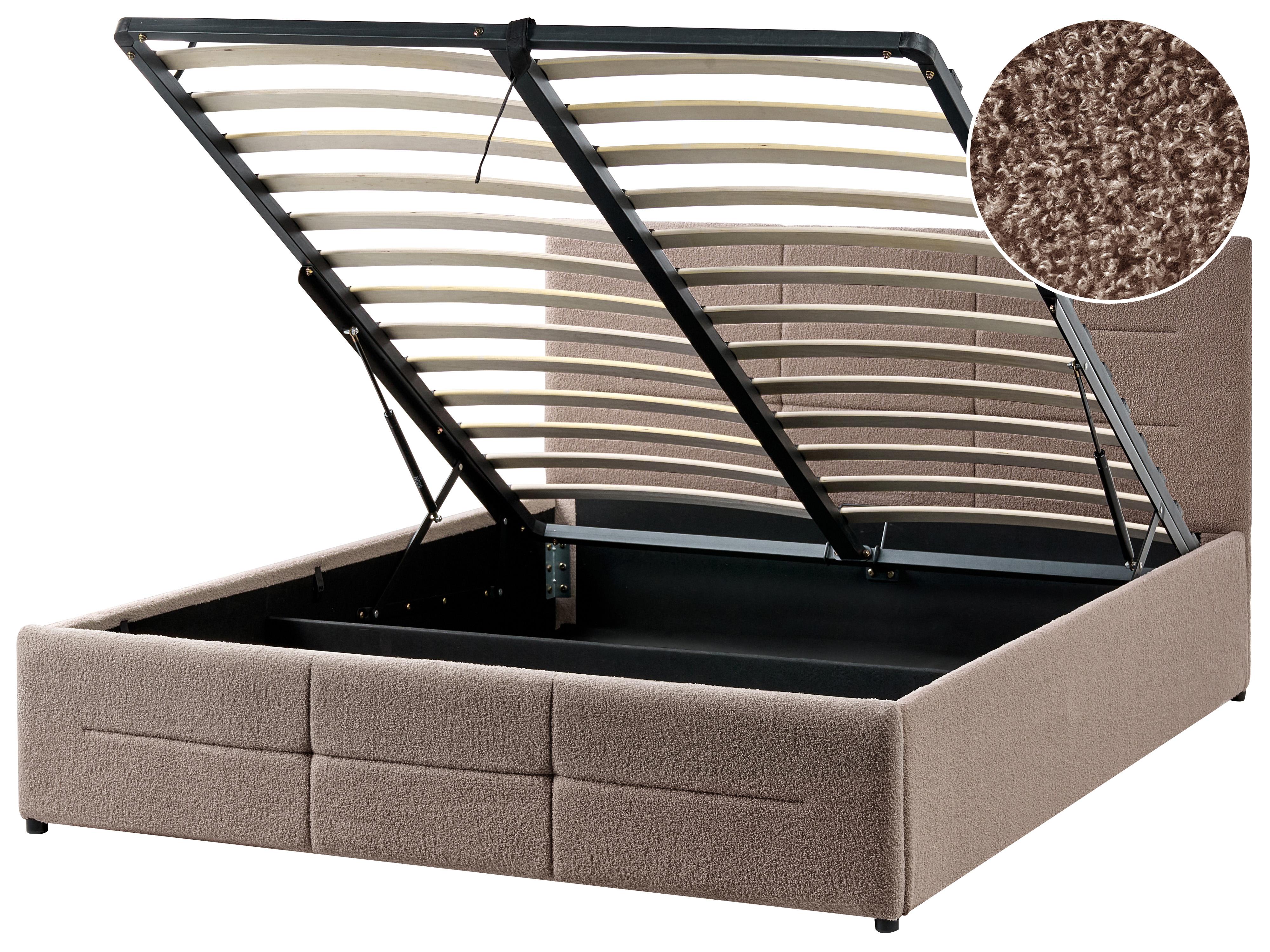 Ottoman Bed Boucle MASSOGNES 140 x 200 cm Taupe