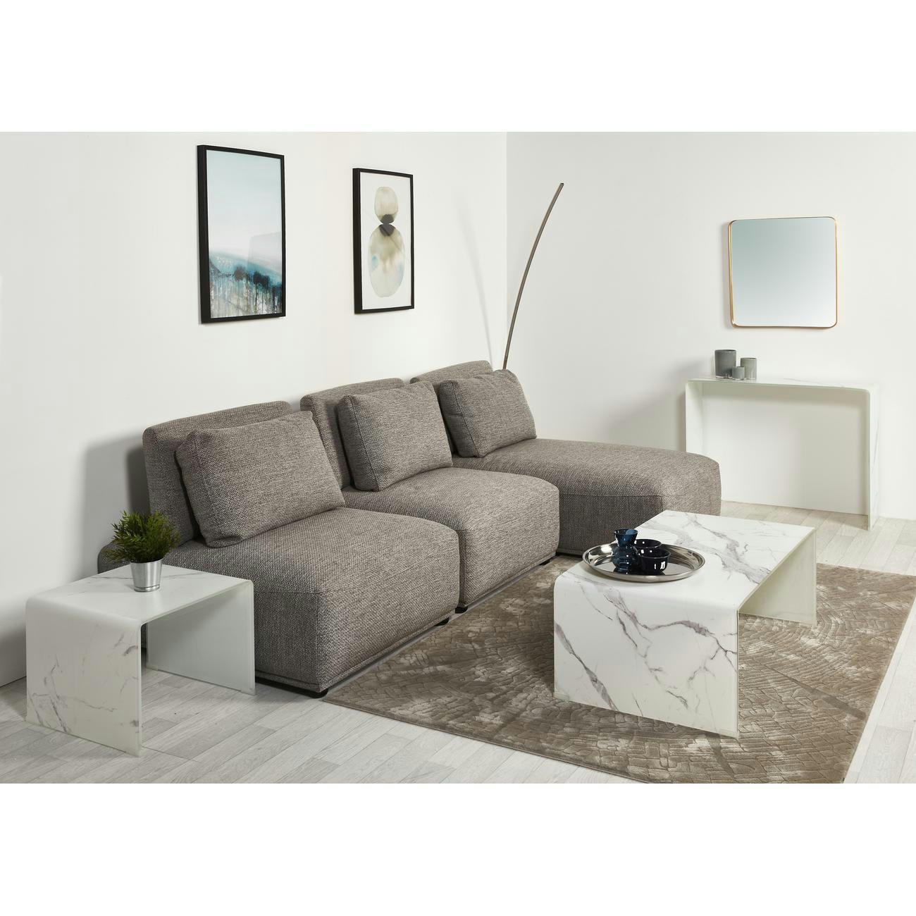 MORA - Table d'appoint blanche plateau verre 50x50cm