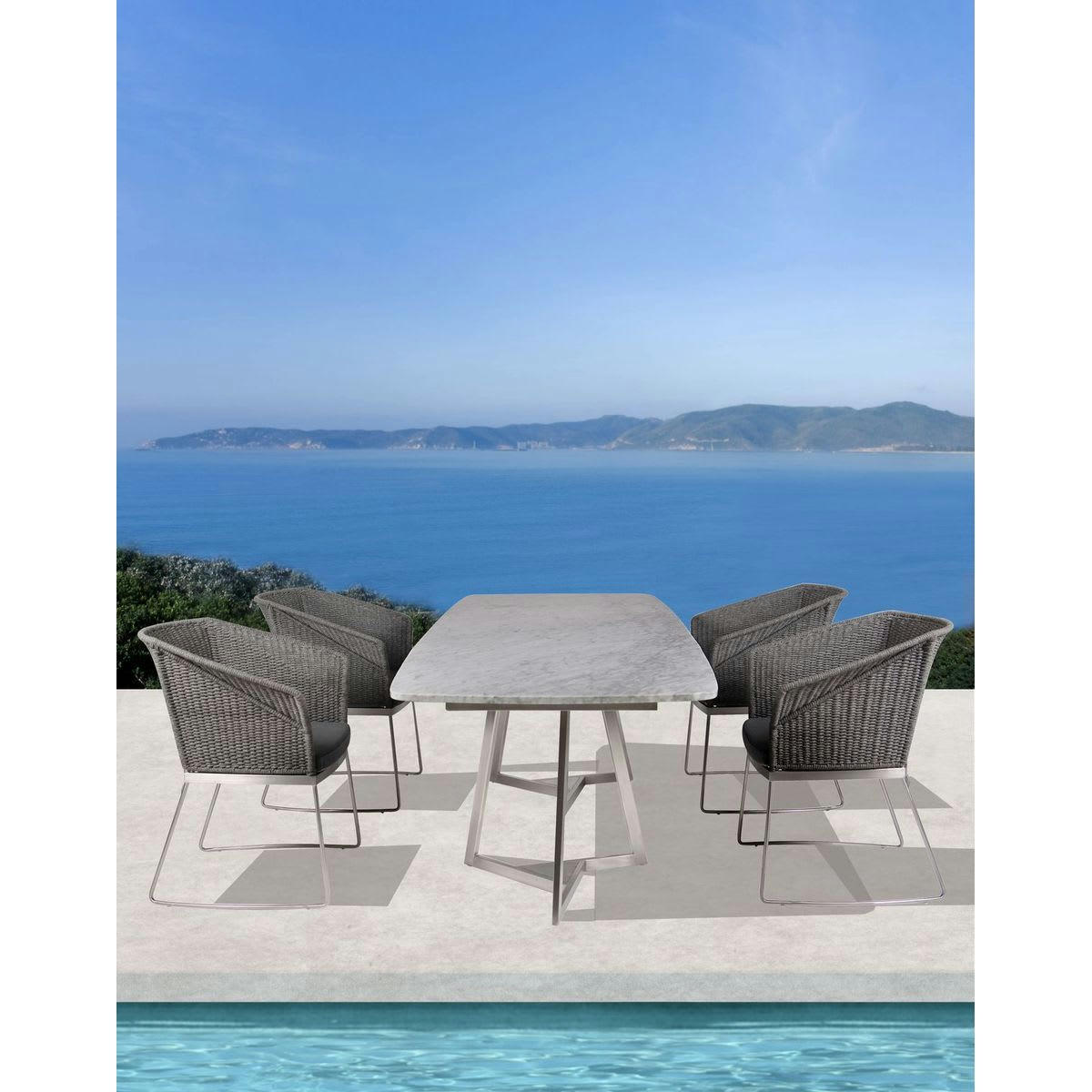 PAOPAO - Fauteuil de table extérieur en corde pieds en acier inoxydable