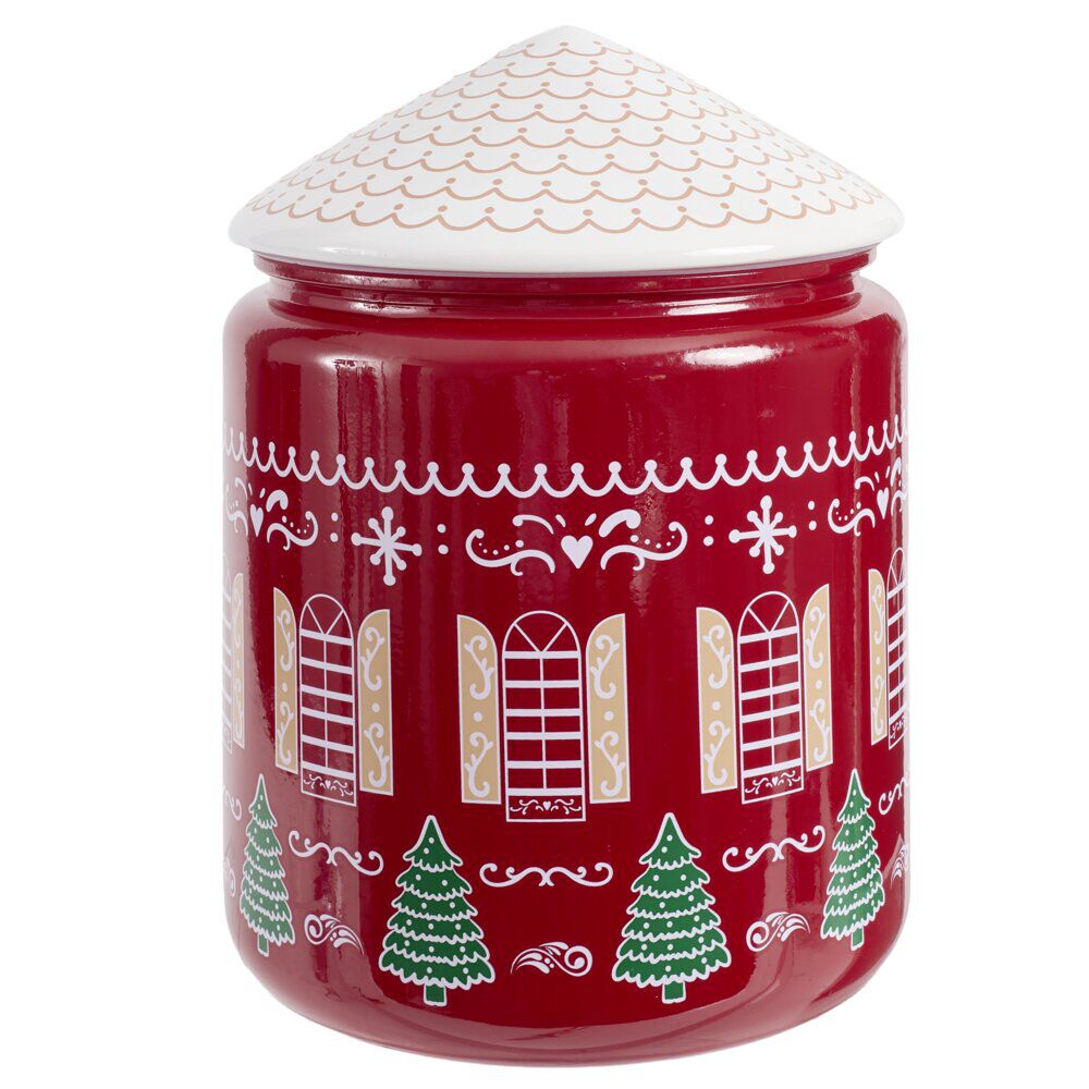 Bonbonnière de No&euml;l ronde forme maison en dolomite Ø17XH25 cm rouge