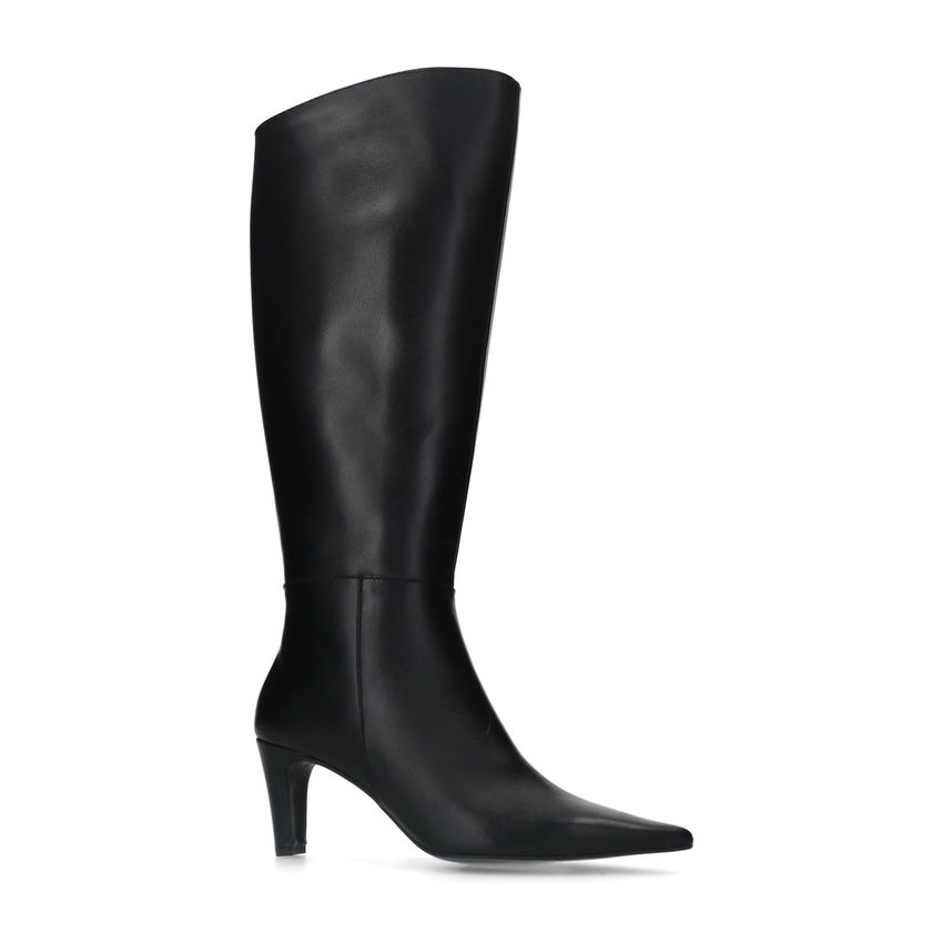 Manfield Zwarte leren hoge laarzen met hak