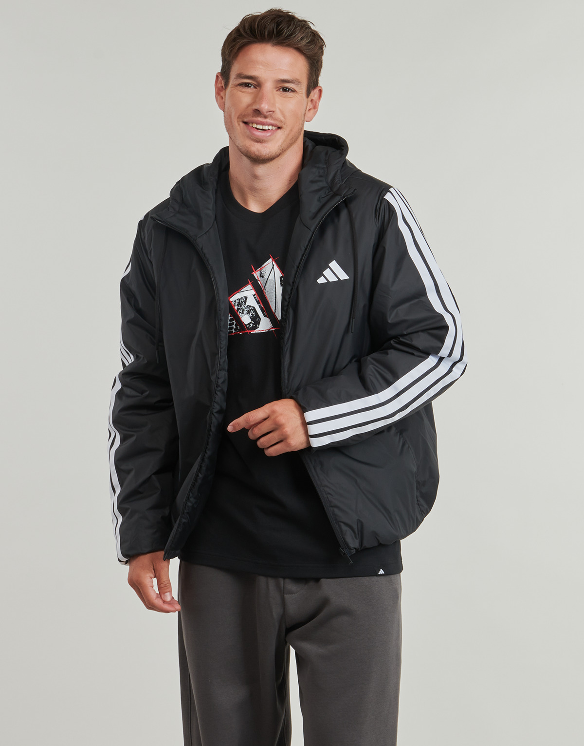 adidas - Essentials CLIMAWARM 3-Stripes Insulated Hooded Jacket - Black