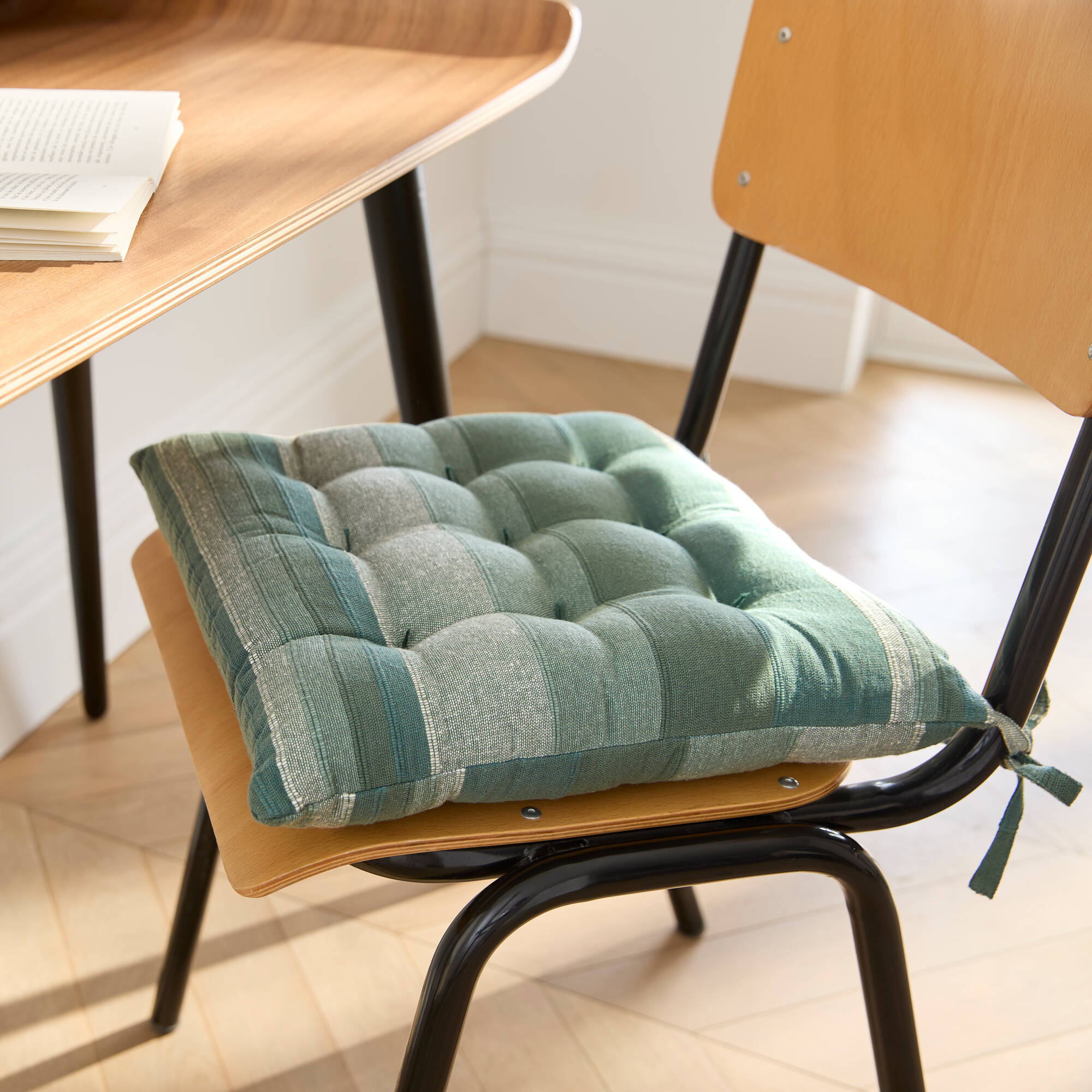 Galette de chaise carrée rayée - lot de 2