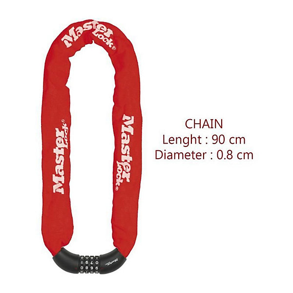 Master Lock - Chaine antivol velo - 90 cm - 8 mm - combinaison - rouge