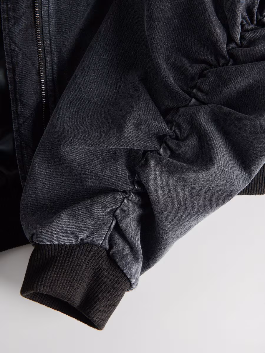Denim Bomber Jacket With Wash Effect