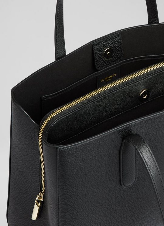 Olivia Black Grained Leather Oloid Tote