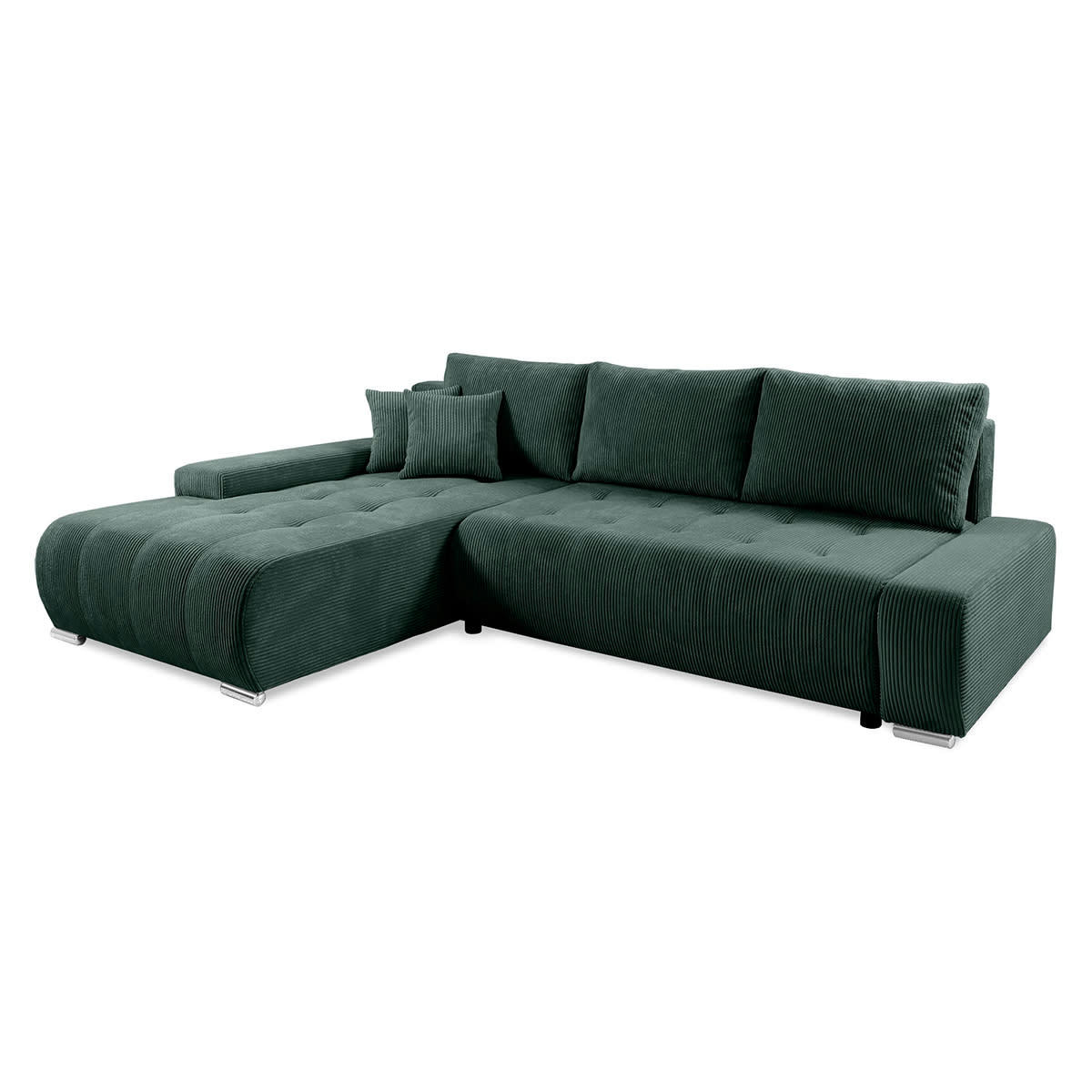 - Canapé d'angle convertible gauche 4 places coffre velours côtelé vert