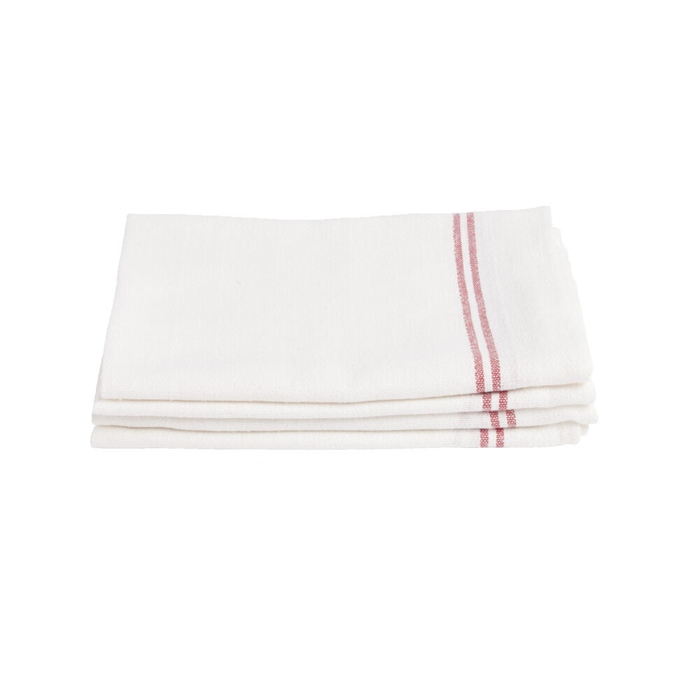 Torchon de cuisine x4 coton blanc liseré rouge ou bleu 46x60cm - 2 modèles