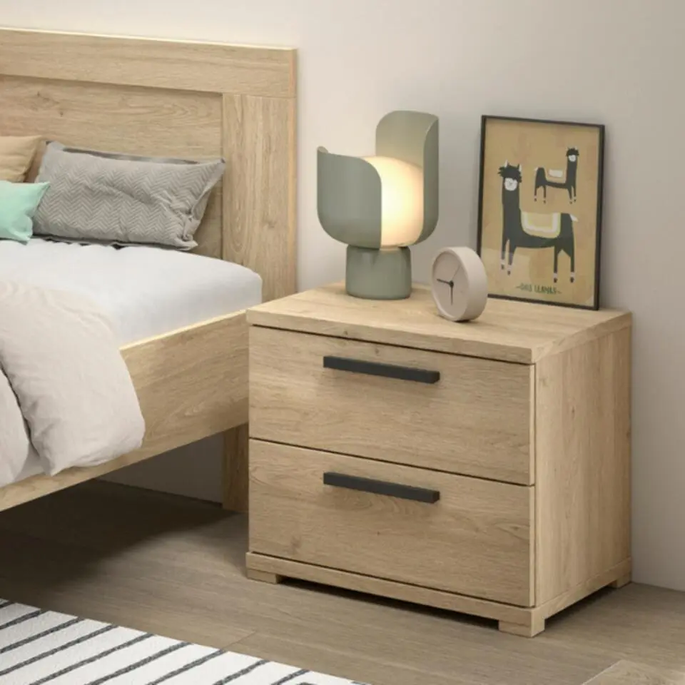 Nachtkastje Sammie - 50x39x47cm - met twee lades - eikdecor