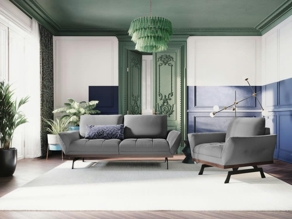 OLIVIER - Fauteuil 1 place en tissu structuré gris